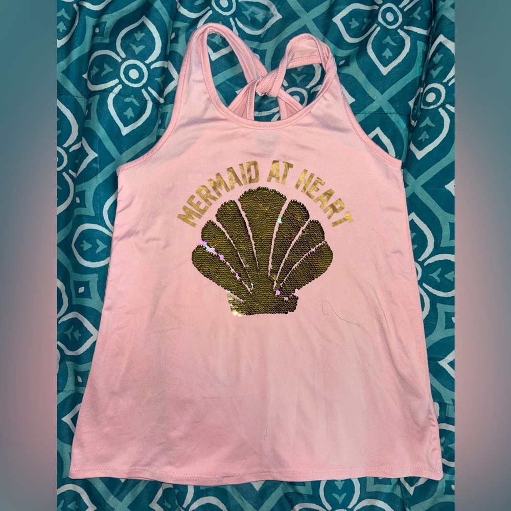 Girls Mermaid Heart Pink Racerback Tank Top